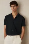 Reiss Navy Textured Cuban Collar Shirt