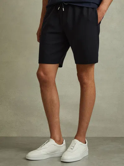 Reiss Navy Textured Drawstring Shorts In Blue