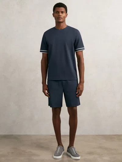 Reiss Navy Textured Drawstring Shorts In Blue