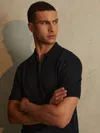 Reiss Navy Textured Half-zip Polo Shirt In Black