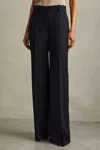 REISS NAVY TEXTURED WIDE LEG SUIT TROUSERS