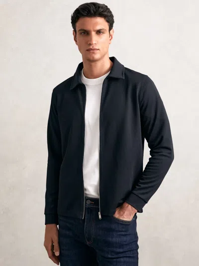 Reiss Navy Textured Zip Through Overshirt In Blue