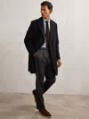 Reiss Navy Wool-blend Double-breasted Overcoat In Blue