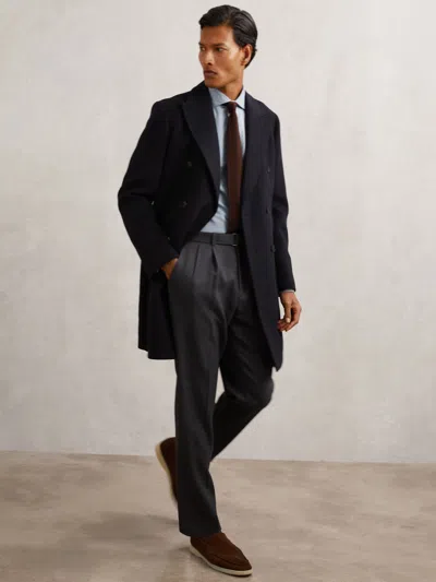 Reiss Navy Wool-blend Double-breasted Overcoat In Blue