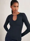 Reiss Womens Navy Tilly Chain-embellished Long-sleeve Stretch-knit Top In Blue