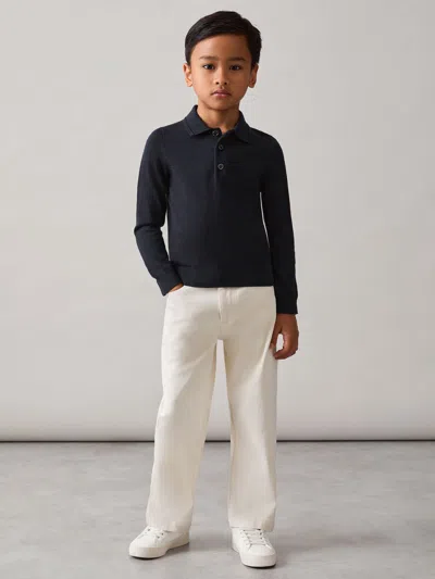 Reiss Kids'  Navy Trafford 3-9 Yrs Wool Long-sleeve Polo Shirt In Blue