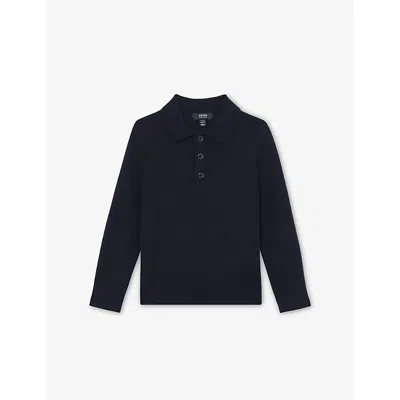 Reiss Kids' Navy Trafford Half-button Wool Polo Shirt 9-13 In Blue