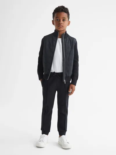 Reiss Navy Trainer 3-9 Yrs Hybrid Zip Through Quilted Jacket