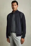 Reiss Navy Hybrid Quilt And Knit Zip-through Jacket