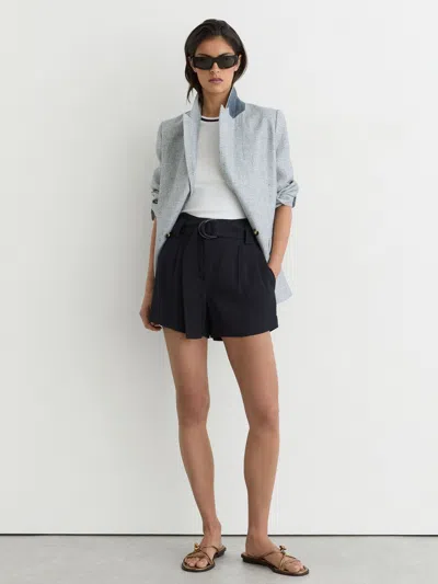 Reiss Navy Twill Belted Relaxed Shorts In Blue