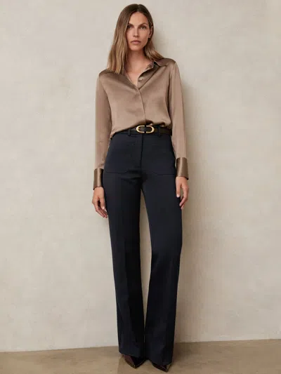 Reiss Navy Twill Patch-pocket Flared Trousers In Blue