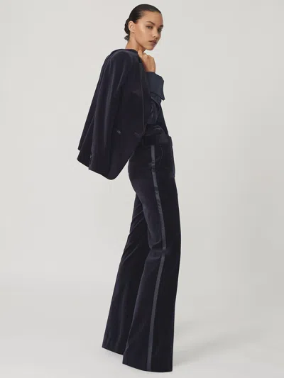 Reiss Navy Velvet Satin-stripe Flared Trousers In Blue