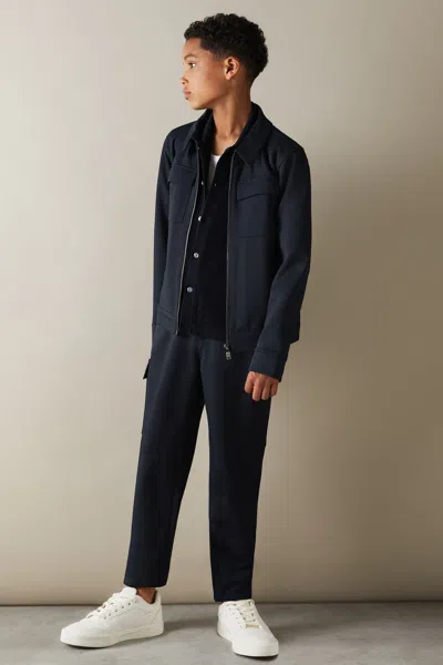 Reiss Navy Ventura 9-13 Yrs Twill Zip-front Jacket In Navy