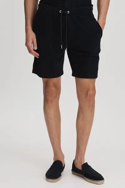 Reiss Mens Black Barber Drawstring-waist Regular-fit Stretch-jersey Shorts Xs