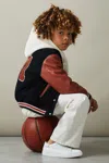 Reiss Navy 3-9 Yrs Hybrid Cord-faux Leather Varsity Bomber Jacket