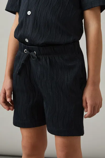 Reiss Navy Wave-jacquard Drawstring Shorts