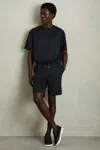 Reiss Navy Wave Jacquard Drawstring Shorts