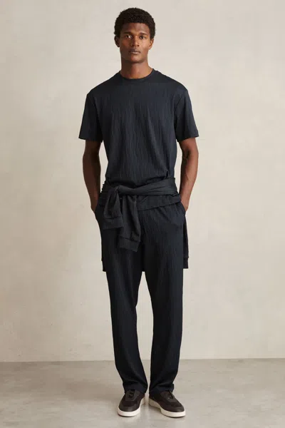 Reiss Navy Wave-jacquard Drawstring Trousers