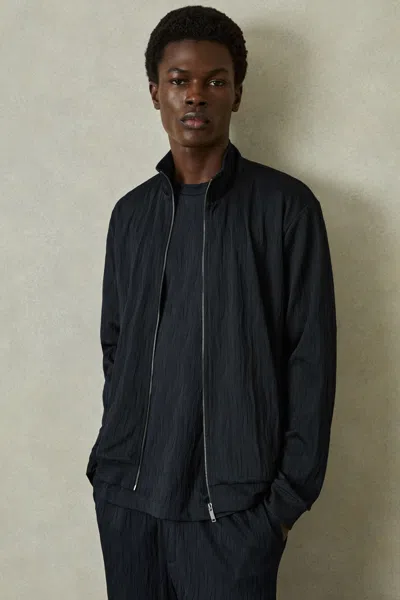 REISS REISS NAVY AKSEL WAVE-JACQUARD ZIP-THROUGH JACKET