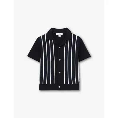 REISS CHAPLIN SHORT-SLEEVE KNITTED SHIRT 9-13 YEARS NAVY WHIT