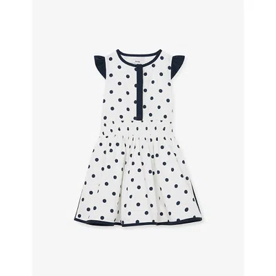 Reiss Kids' Navy White Clarence Polka-dot Cotton Mini Dress 3-9 In Multi