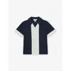 Reiss Navy White Colour-block Plissé Woven Shirt 3 In Blue