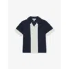 Reiss Navy White Colour-block Plissé Woven Shirt 3