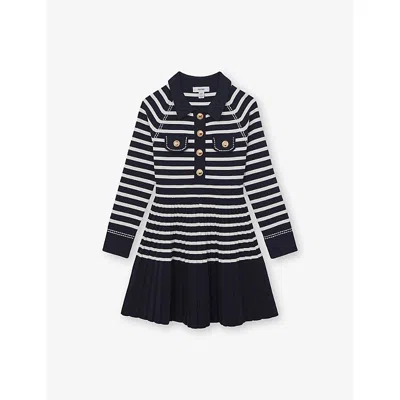 Reiss Kids' Navy White Sapna Stripe Knitted Dress 4-9 In Black