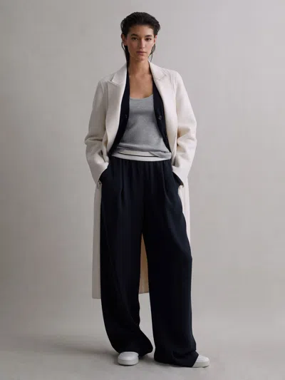 Reiss Navy Wide Leg Elasticated Trousers In Blue
