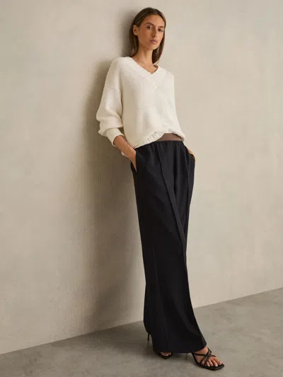 Reiss Navy Wide-leg Elasticated-waist Trousers In Blue