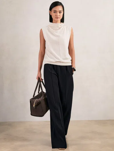 Reiss Navy Wide Leg Elasticated Waist Trousers In Blue
