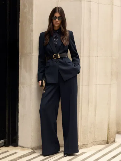Reiss Navy Wide-leg Suit Trousers In Blue
