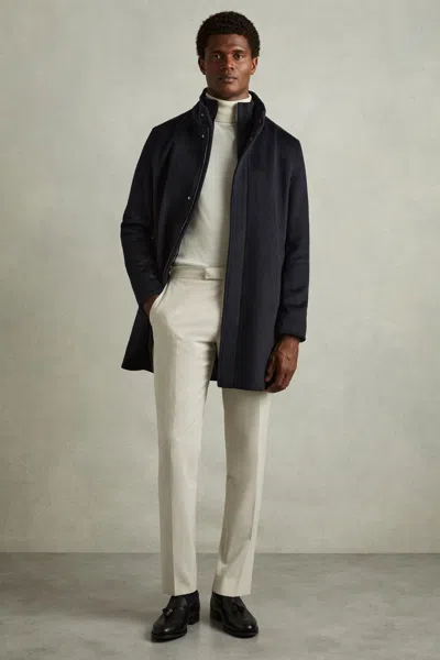 Reiss Navy Wool-blend Alcantara Hybrid Coat