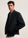 Reiss Navy Wool-blend Chalk-stripe Bomber Jacket In Black