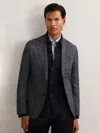 Reiss Navy Wool-blend Check Single-breasted Blazer Tailored-fit In Animal Print