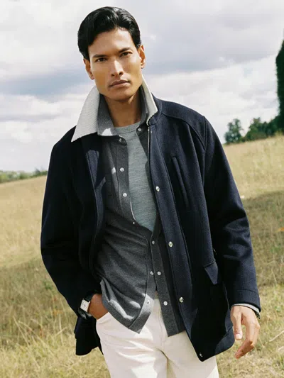 Reiss Navy Wool-blend Cord-collar Worker Jacket In Blue