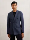 Reiss Navy Wool-blend Double-breasted Blazer Slim-fit In Blue