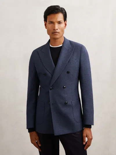 Reiss Navy Wool-blend Double-breasted Blazer Slim-fit In Blue