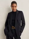 Reiss Navy Wool Blend Double Breasted Suit Blazer In Black