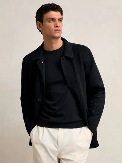 Reiss Navy Wool Blend Double Face Button Jacket In Black