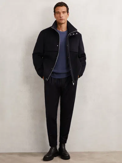 Reiss Navy Wool-blend Funnel-neck Zip Jacket In Blue