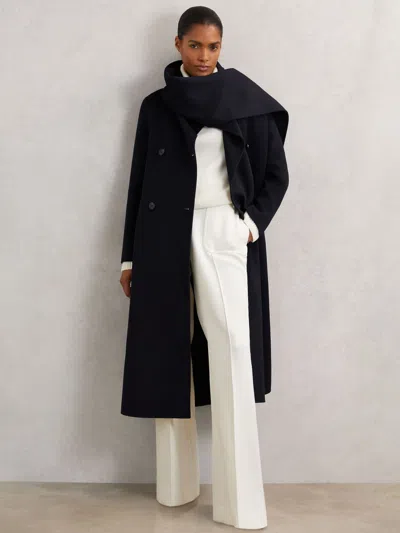 Reiss Navy Wool-blend Scarf Blindseam Coat In Blue