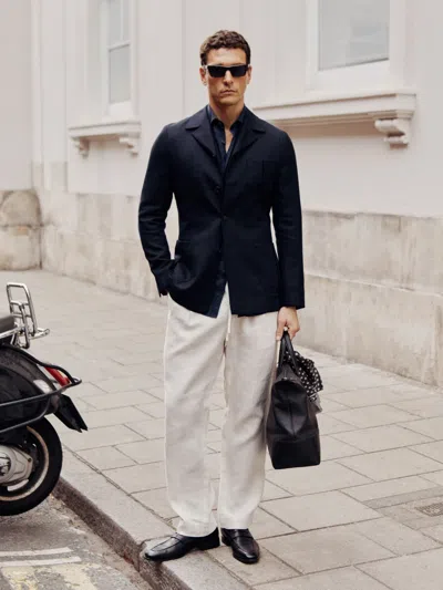 Reiss Navy Wool-blend Single-breasted Blazer Slim-fit In Black