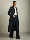 Reiss Navy Wool-blend Single-breasted Coat In Blue