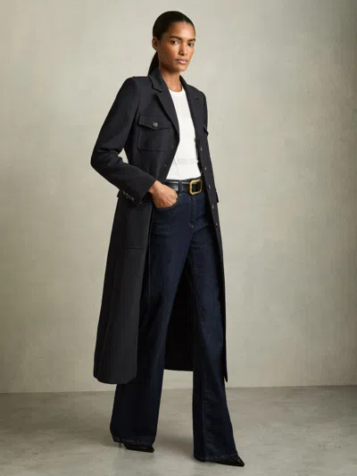 Reiss Navy Wool-blend Single-breasted Coat In Blue