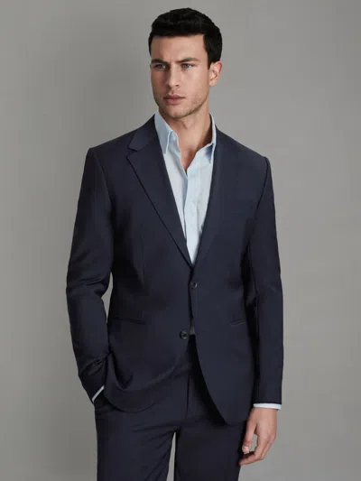 Reiss Navy Wool-blend Single-breasted Suit Blazer Slim-fit In Blue