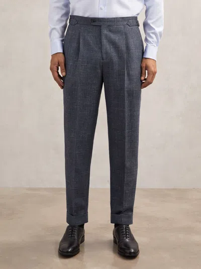 Reiss Navy Wool-blend Slim Herringbone Trousers In Blue
