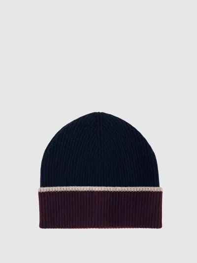 Reiss Womens Navy Filipa Contrast-trim Wool-blend Beanie Hat In Black