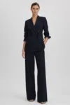 Reiss Navy Wool Blend Wide Leg Suit Trousers In Navy