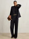 Reiss Navy Wool-blend Wide-leg Suit Trousers In Black